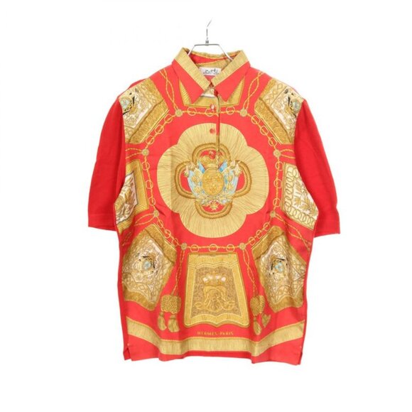 Hermes Knit Red Silk Cotton Scarf Knit Shirt